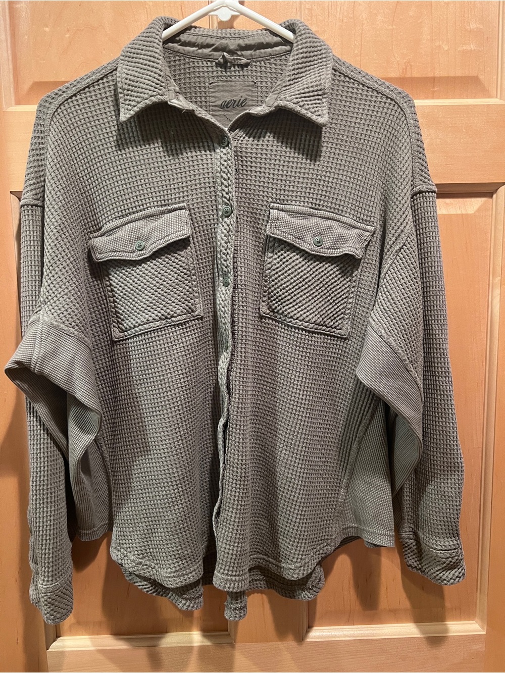 Aerie Cozy Lumberjane Waffle Knit Shirt Shacket Women’s Sage Green Oversized XS